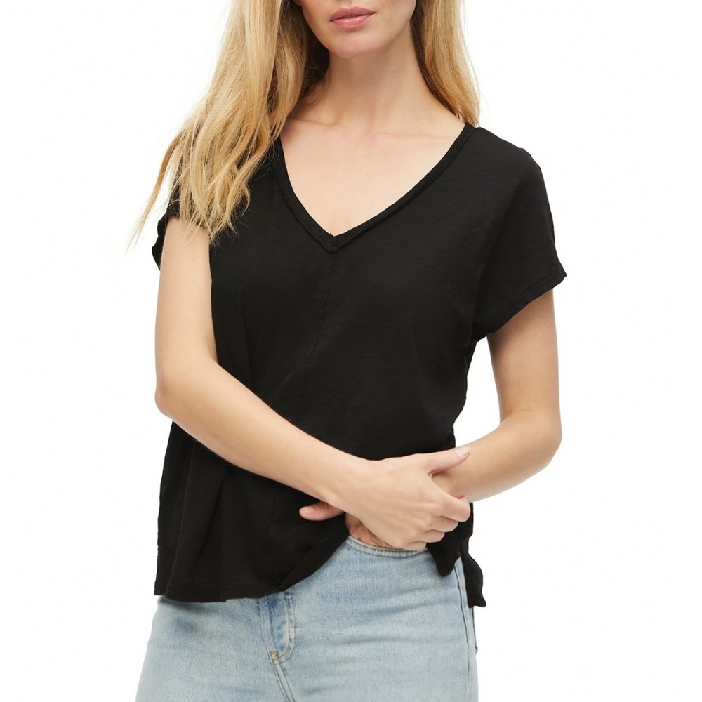 Michael Stars Lizzy V Neck Cotton Tee Black Supima Slub One Size 8119
